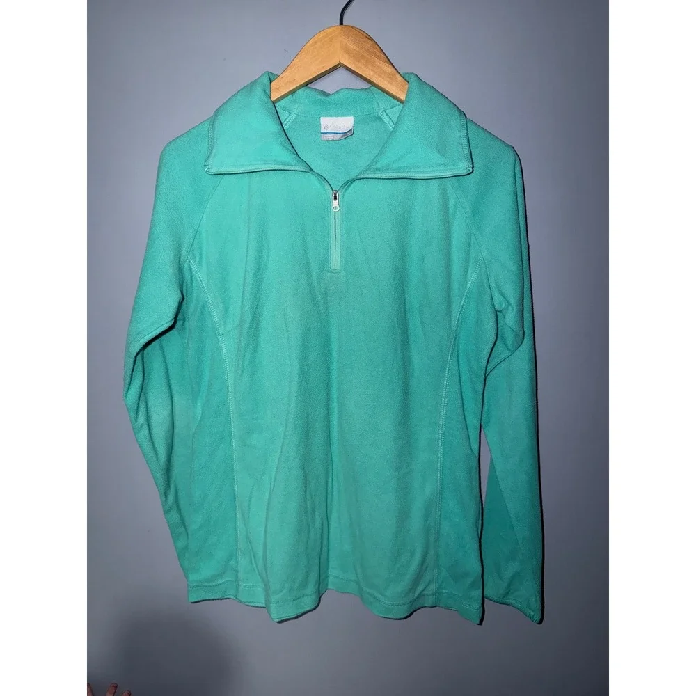 Columbia Womens Quarter Zip Fleece Pullover Turquoise Teal Mock Neck Size M